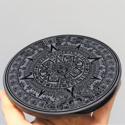 Obsidiánové zrcadlo Aztécký kalendář - 20cm, Mexiko