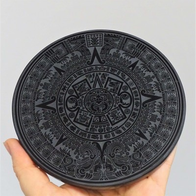 Obsidian Mirror Aztec Calendar - 13cm, Mexico