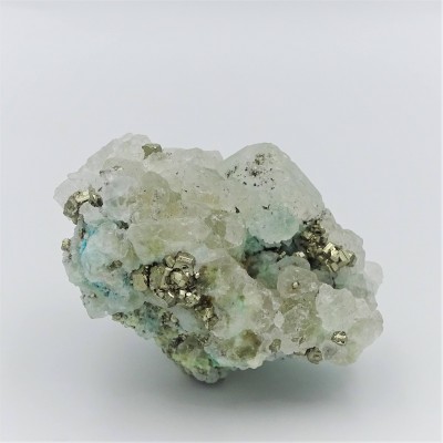 Fluorit-Kombination mit Pyrit und Chrysokoll 106g, Peru