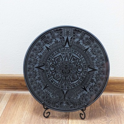 Obsidiánové zrcadlo Aztécký kalendář - 24cm, Mexiko