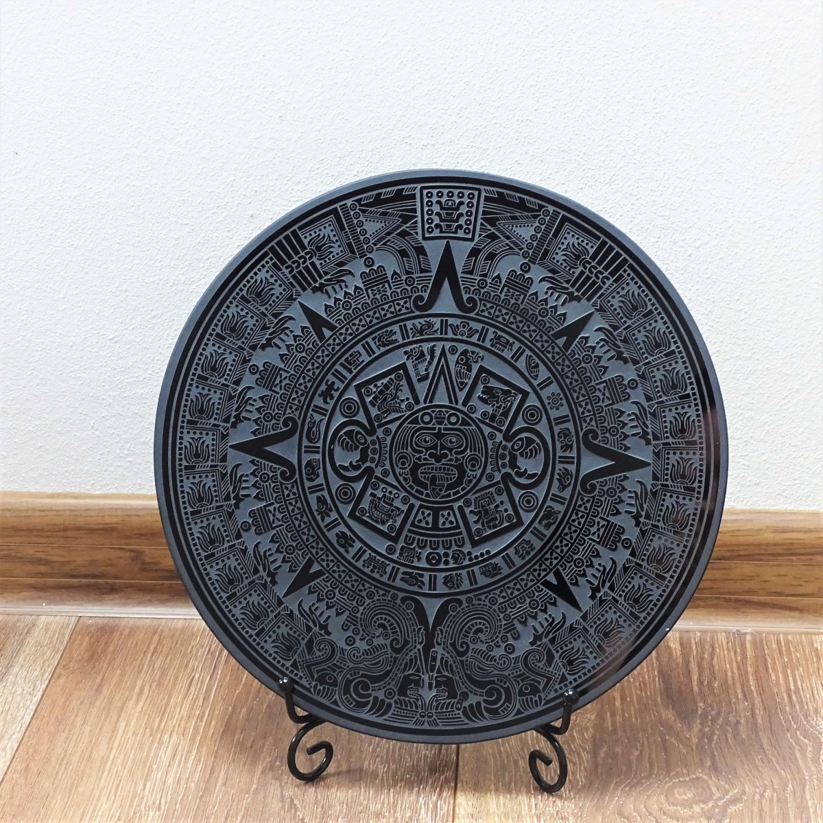 Obsidian mirror Aztec calendar - 18cm, Mexico