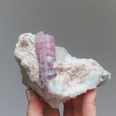 Tourmaline pink natural crystal in rock with aquamarine 316g, Afghanistan