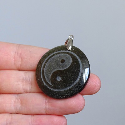 Obsidian gold pendant symbol of YIN AND YANG, Mexico