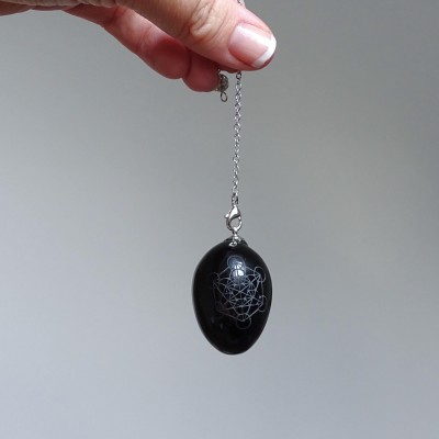 Obsidianschwarzes magisches Pendelsymbol Metatrons Würfel, Mexiko