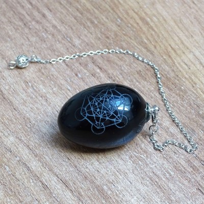 Obsidianschwarzes magisches Pendelsymbol Metatrons Würfel, Mexiko