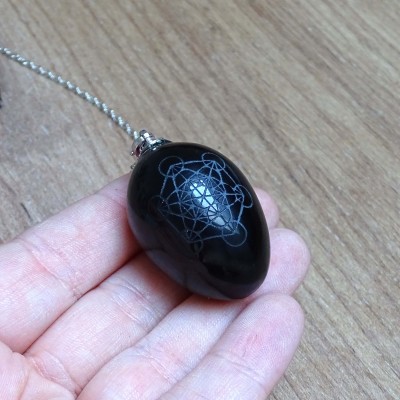 Obsidianschwarzes magisches Pendelsymbol Metatrons Würfel, Mexiko