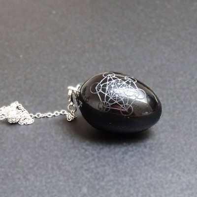 Obsidianschwarzes magisches Pendelsymbol Metatrons Würfel, Mexiko