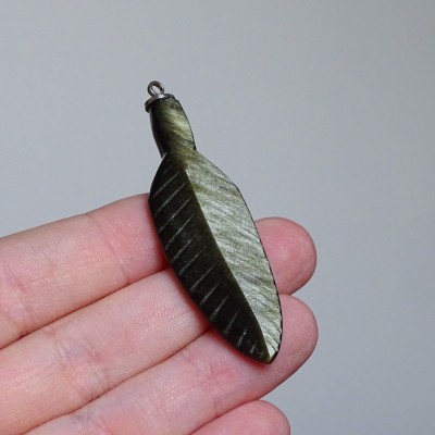 Obsidian gold feather pendant, Mexico