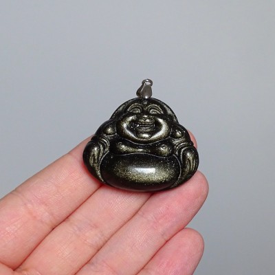 Obsidian gold buddha pendant, Mexico