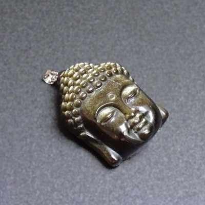 Obsidian Gold Buddha Head Pendant, Mexico