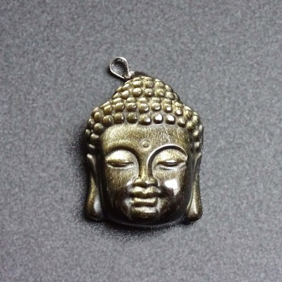 Obsidian Gold Buddha Head Pendant, Mexico