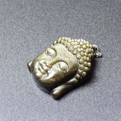 Obsidian Gold Buddha Head Pendant, Mexico