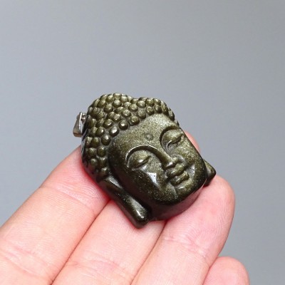 Obsidian Gold Buddha Head Pendant, Mexico