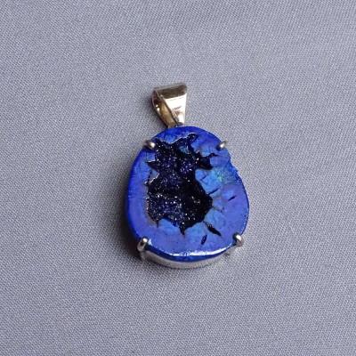 Azurite natural druse pendant in silver 11.3g, Russia