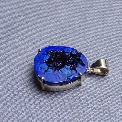 Azurite natural druse pendant in silver 11.3g, Russia