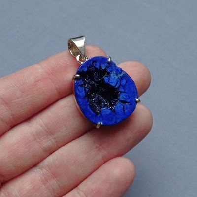 Azurite natural druse pendant in silver 11.3g, Russia