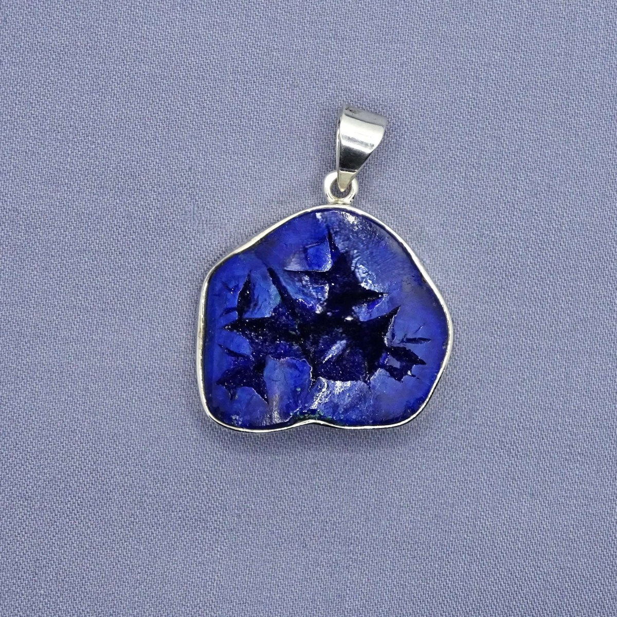 Azurite natural druse pendant in silver 17.4g, Russia