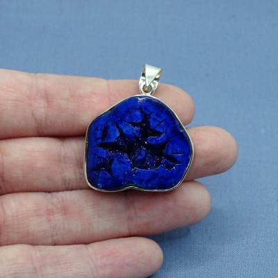 Azurite natural druse pendant in silver 17.4g, Russia