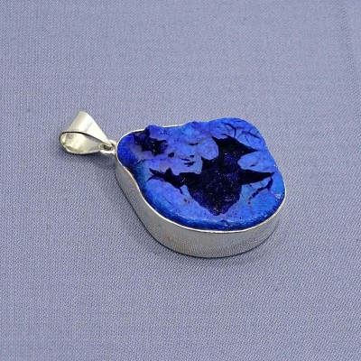 Azurite natural druse pendant in silver 23.7g, Russia