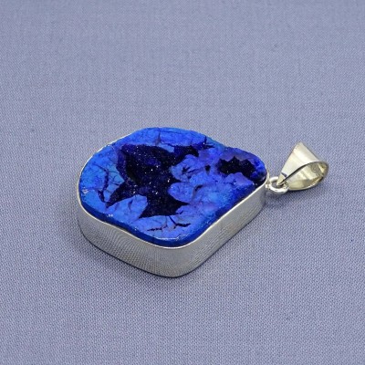 Azurite natural druse pendant in silver 23.7g, Russia