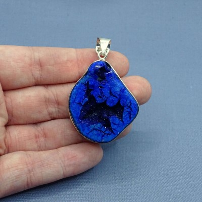 Azurite natural druse pendant in silver 23.7g, Russia