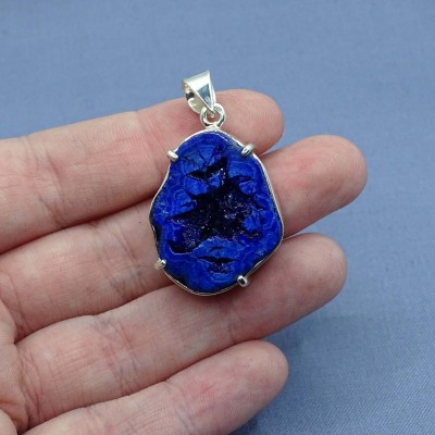 Azurite natural druse pendant in silver 15.8g, Russia