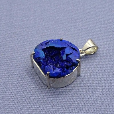 Azurite natural druse pendant in silver 10.4g, Russia