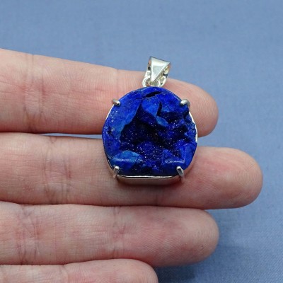 Azurite natural druse pendant in silver 10.4g, Russia