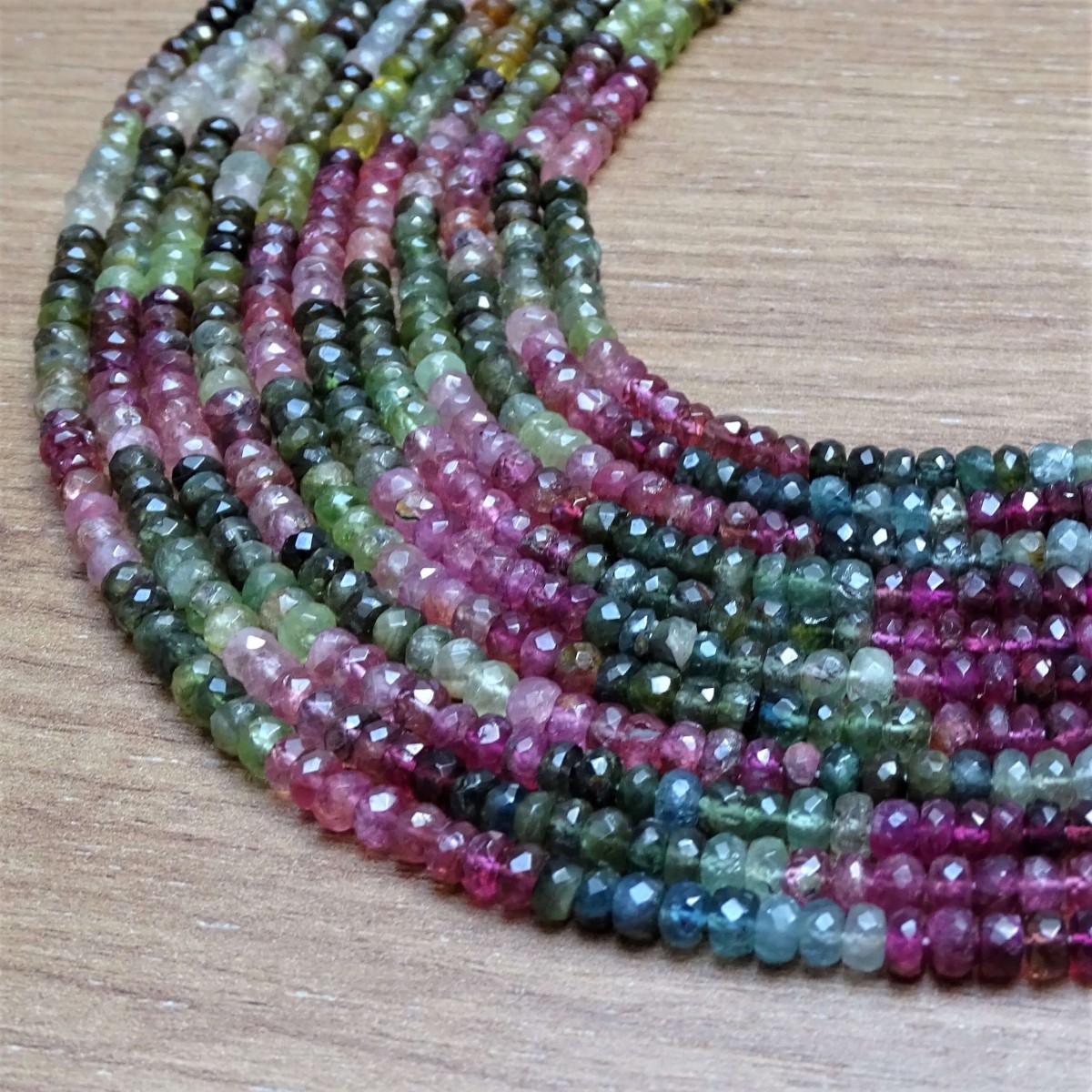 Mineral beads - TOURMALINE (mix of colors), faceted lenses 5 x 3,5 mm
