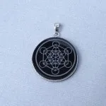 Obsidián šamanský amulet - přívěšek, Mexiko (symbol Metatronova krychle)